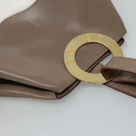 CELINE Shoulder Bag Leather Brown Gold Auth - Picture 10 of 16